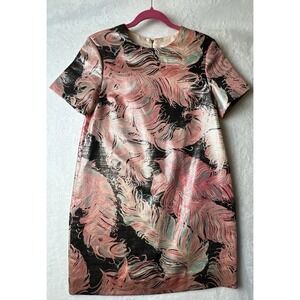 kate spade Pink and Black Feather-Print Short Sleeve Shift Dress